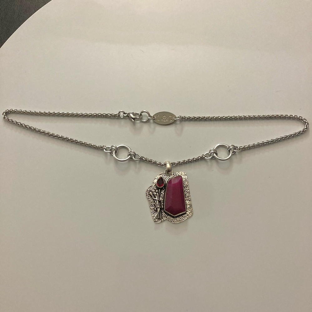 Genuine Garnet & pink Indian ruby gemstones boho charm silver necklace - Picture 10 of 16